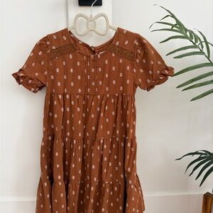 Old Navy Rust Brown Tiered Dress with White Floral Print